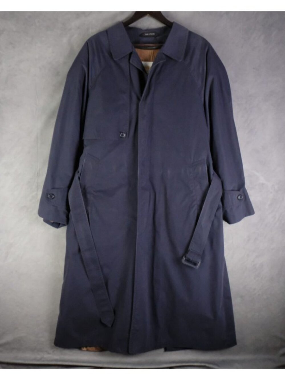 London Fog Trench Coat Mens 38S Small Navy Blue Belted Trench Removable Lining
